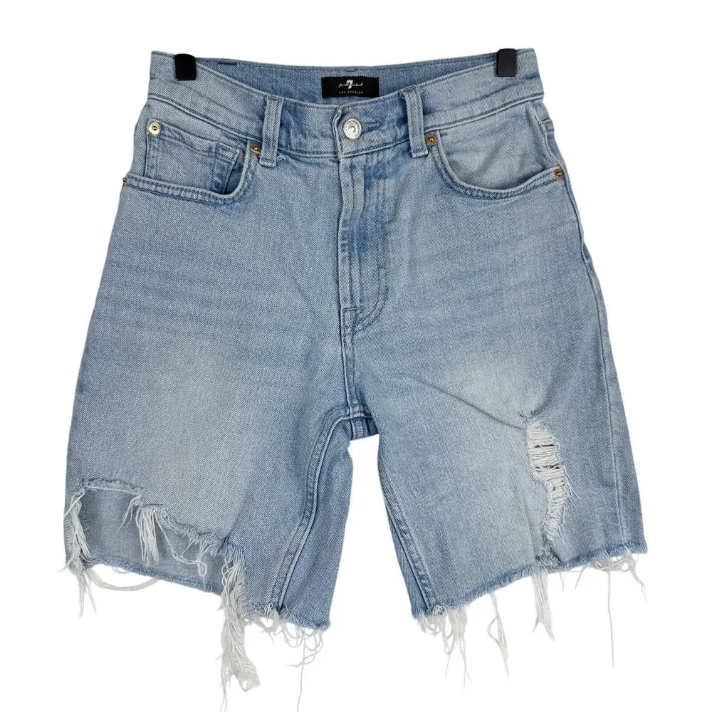 7 For All Mankind Boyfriend Shorts Bermuda Cut Off High Rise 8L Blue - 25